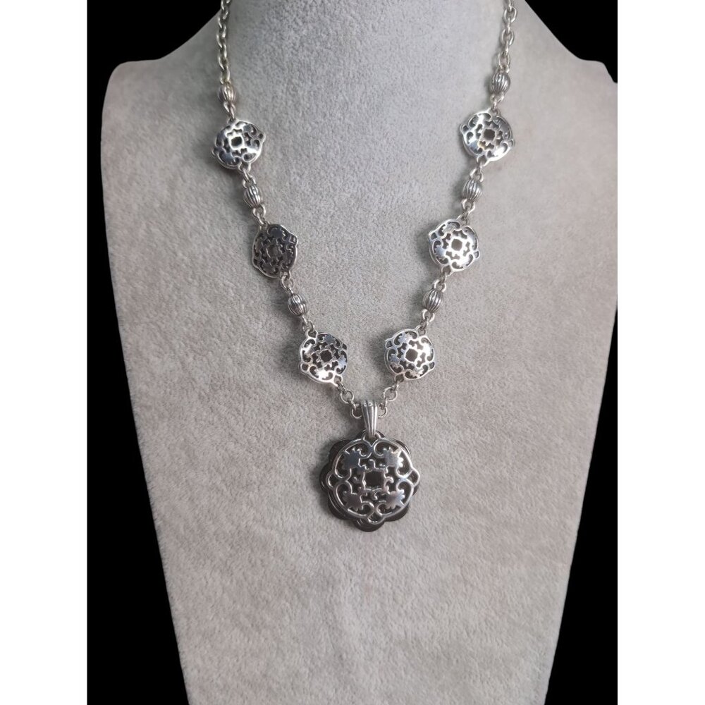 Brighton Silver Tone Filigree Pendant Necklace 18"